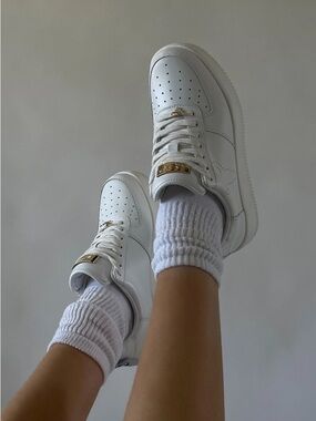White Leather Women's Sneakers with Gold Accent